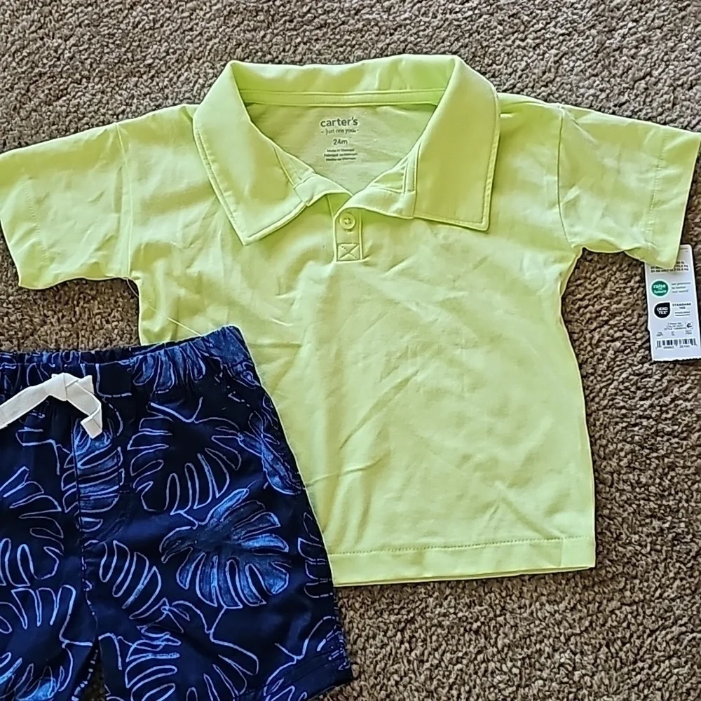 Baby Boy Polo Shirt and Palm Shorts Set 24 Months